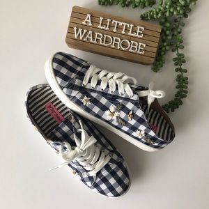 Betsey Johnson Edna Navy Gingham Bee Sneakers